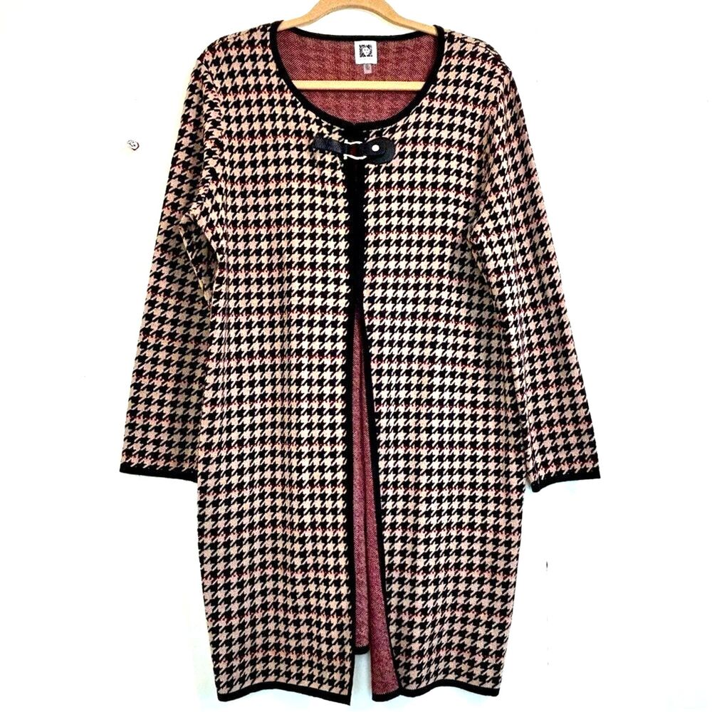 ANNE KLEIN Black Tan Long Sleeve Sweater Cardigan Size XL 3/4 Sleeves Cardigan